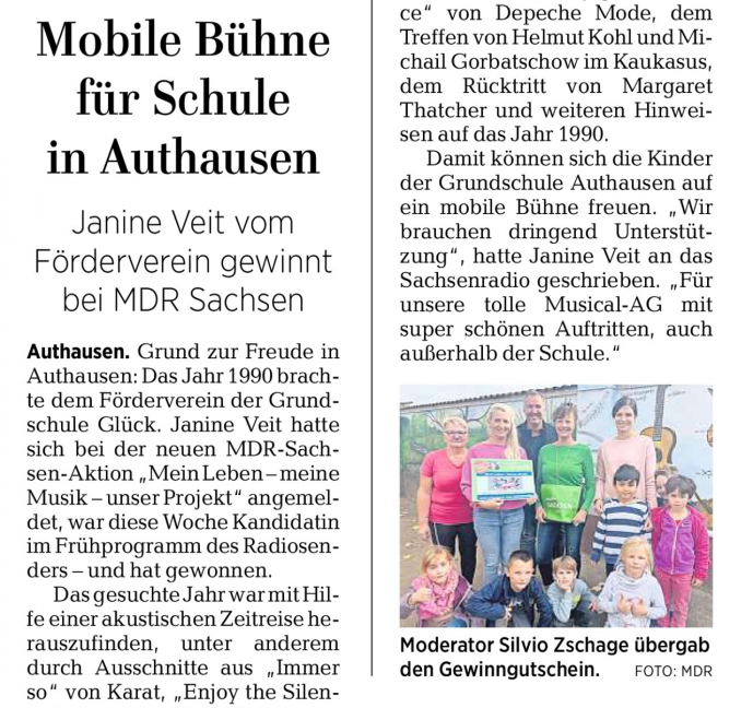 Mobile Bühne für Schule in Authausen Janine Veit vom Förderverein gewinnt bei MDR Sachsen