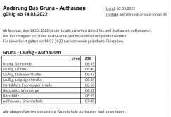 Achtung Änderung Buszeiten Gruna - Authauen