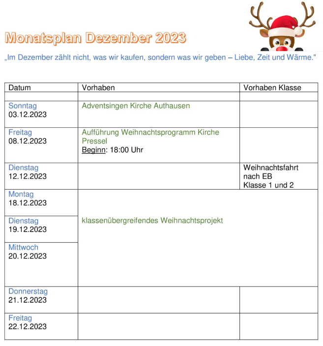 Monatspaln Dezember 2023