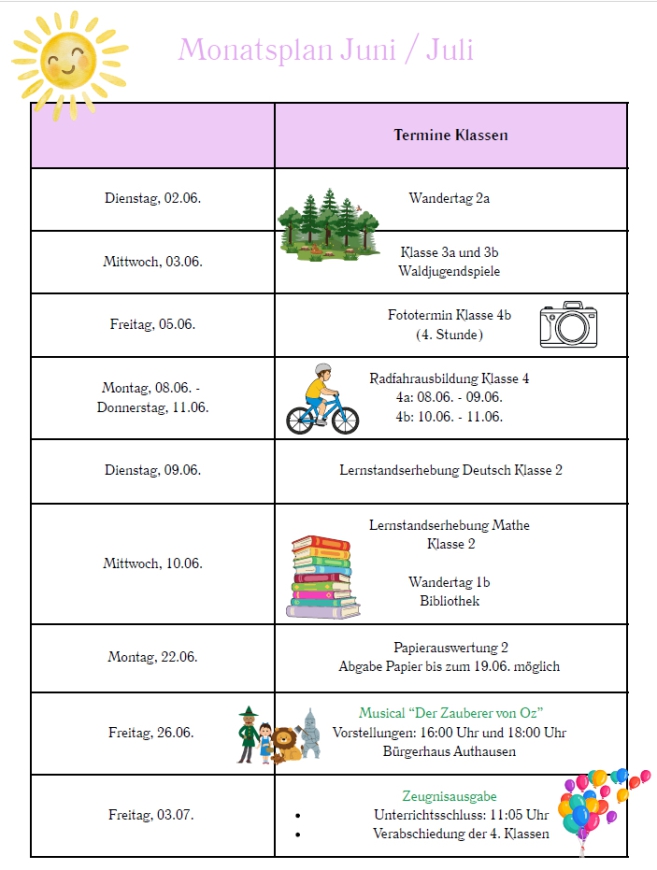 Monatsplan Juni / Juli 2026