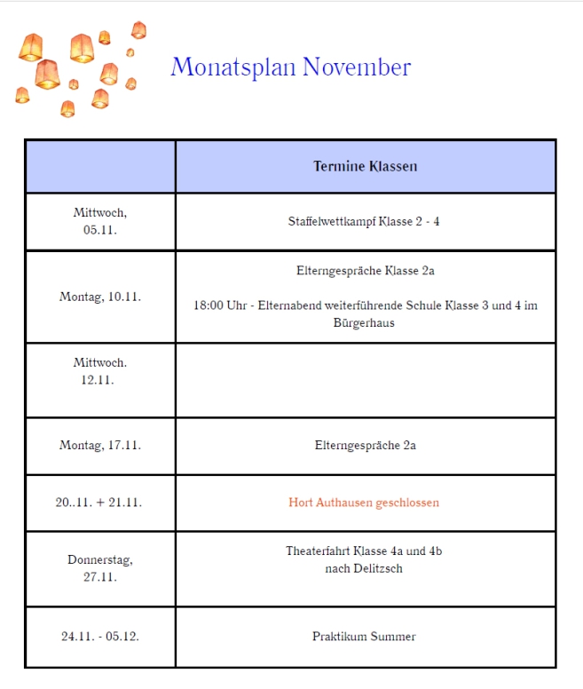Monatsplan November 2025